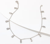 Diamonique Clear Baguette Dangle Anklet, Sterling Silver, 10"